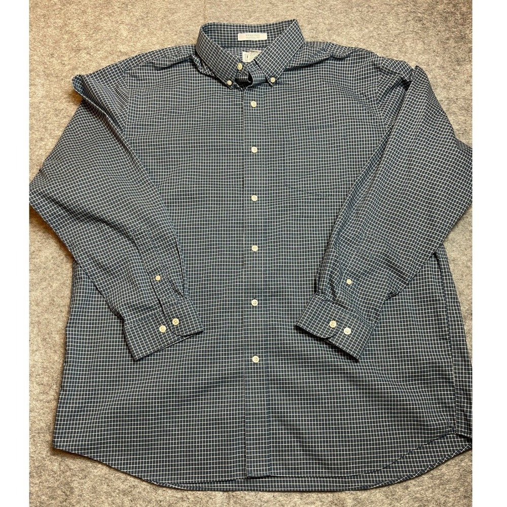 LL Bean Mens XL Regular Blue Grid Wrinkle Free Traditional Fit Button Down Shirt